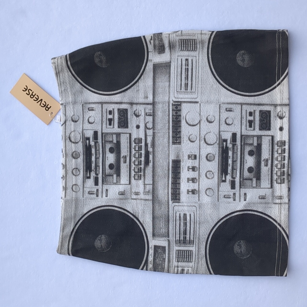 REVERSE Brand Stretchy Mini Skirt in Retro 1980s eighties Black & White Size L